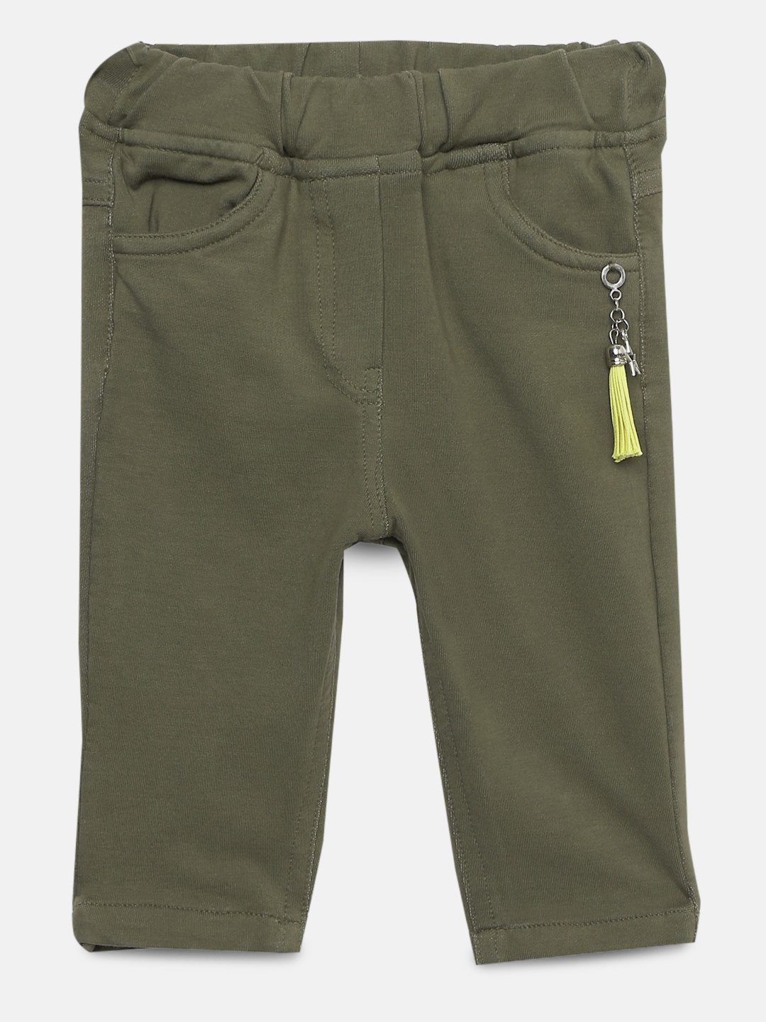 

Little Kangaroos Girls Olive Green Slim Fit Solid Regular Trousers