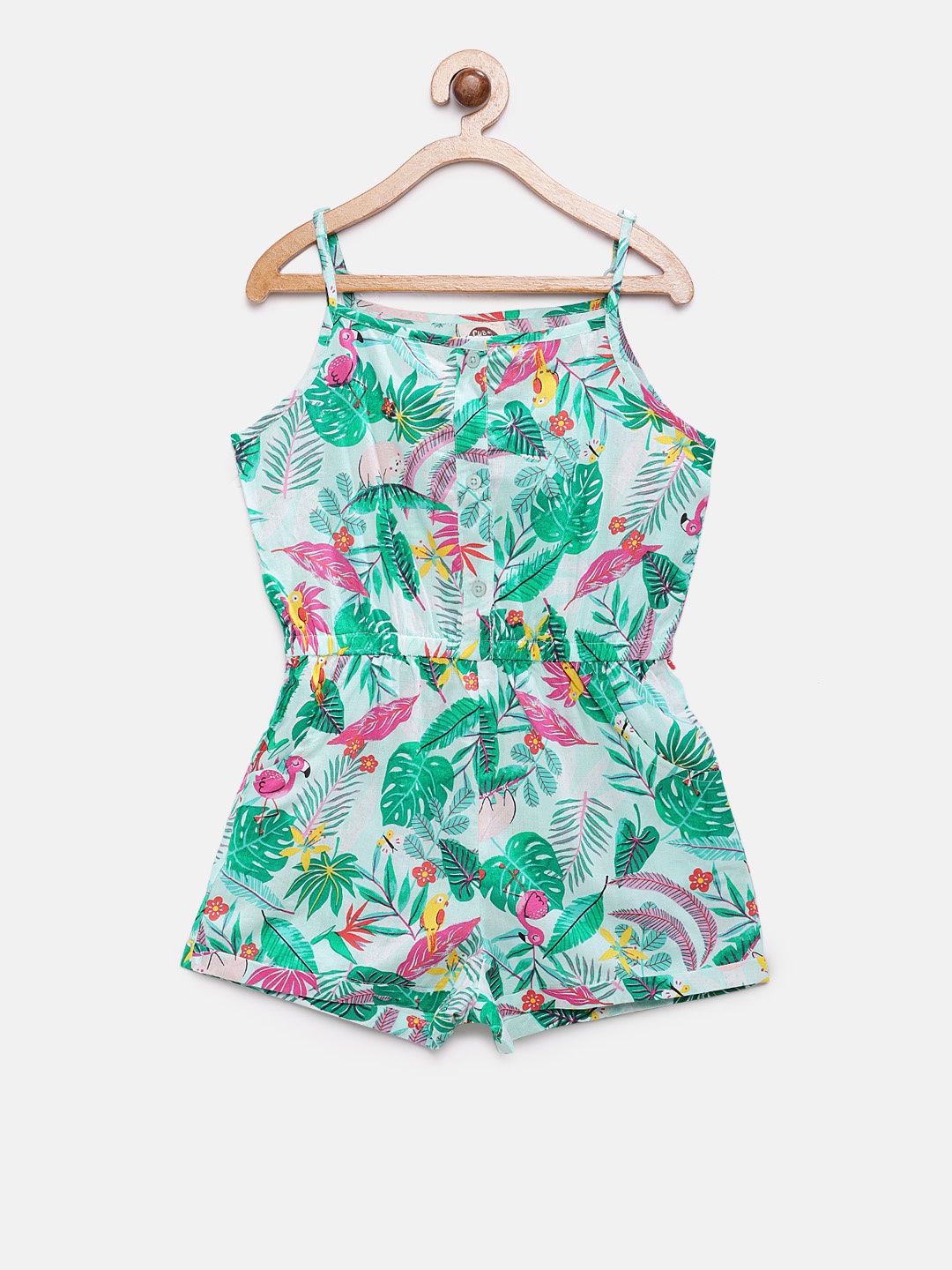 

Cub McPaws Girls Green & Pink Printed Playsuit