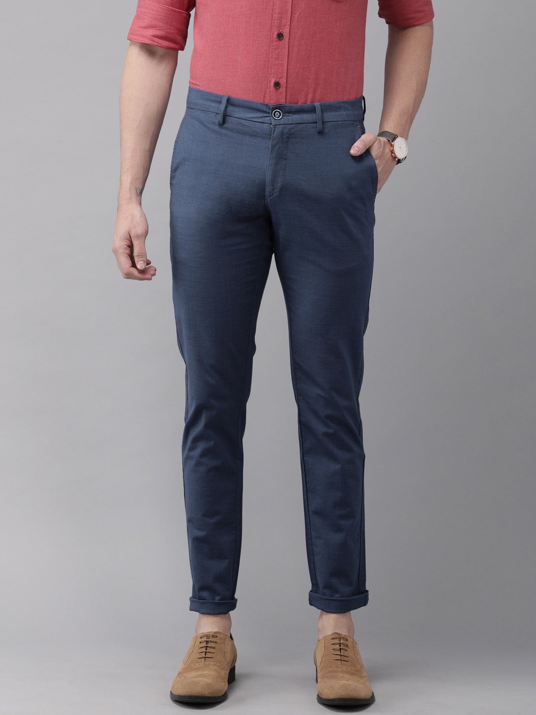

U.S. Polo Assn. Men Blue Austin Trim Fit Checked Regular Trousers