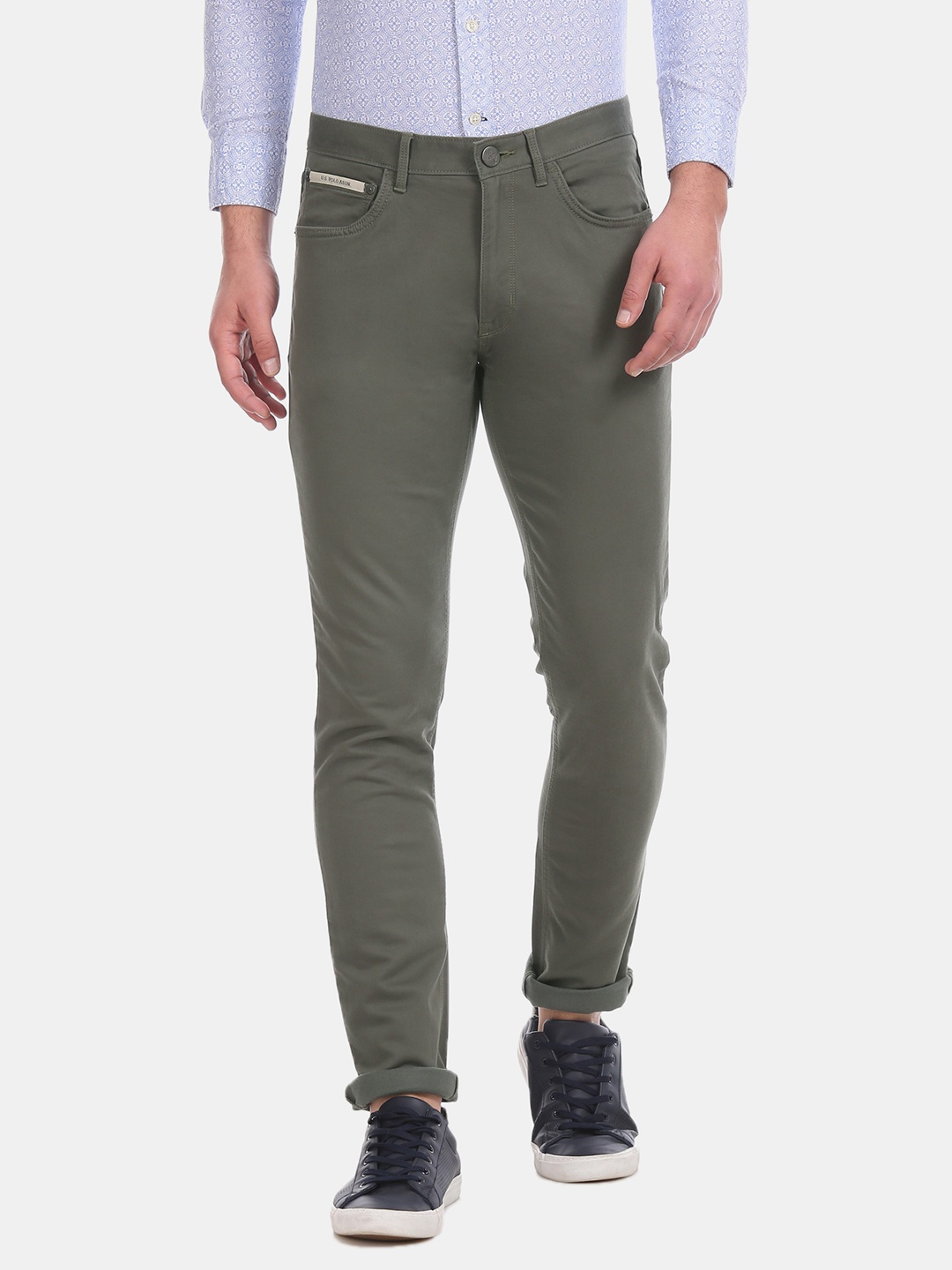 

U.S. Polo Assn. Men Olive Green Slim Fit Solid Regular Trousers