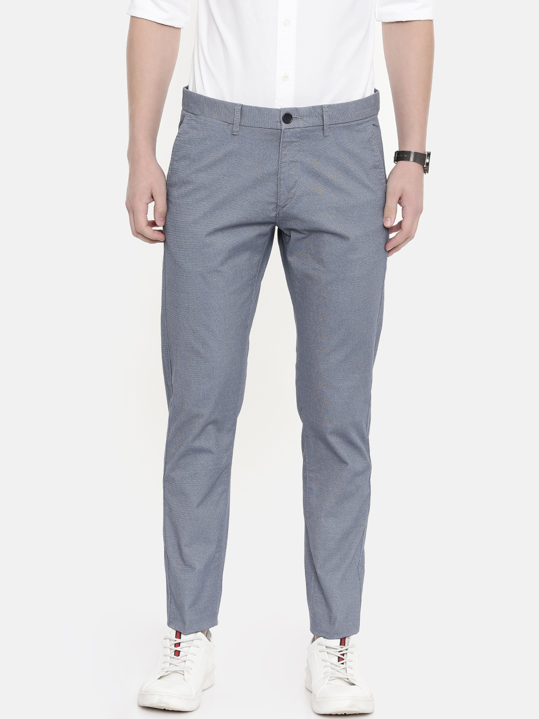 

U.S. Polo Assn. Men Grey & Navy Blue Austin Trim Fit Printed Regular Trousers