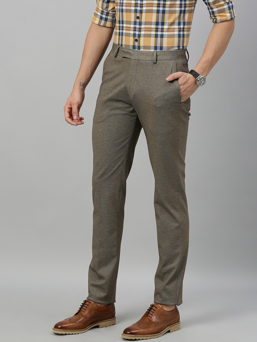 

U.S. Polo Assn. Men Khaki Super Slim Fit Solid Regular Trousers