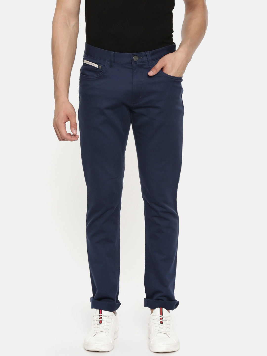 

U.S. Polo Assn. Men Navy Blue Solid BRANDON Slim Tapered Fit Regular Trousers