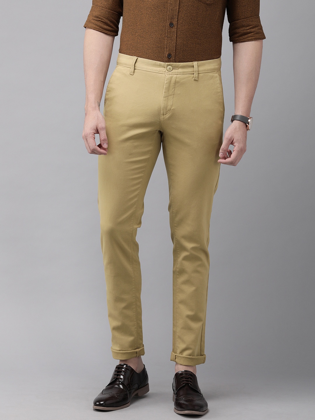 

U.S. Polo Assn. Men Khaki Austin Trim Fit Solid Regular Trousers