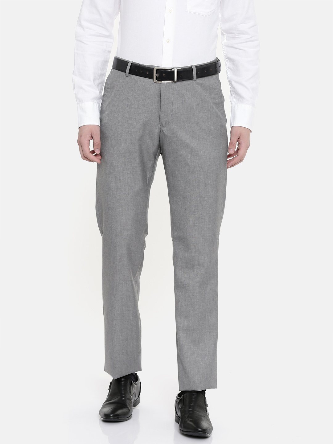 

U.S. Polo Assn. Men Grey Tailored Fit Solid Formal Trousers