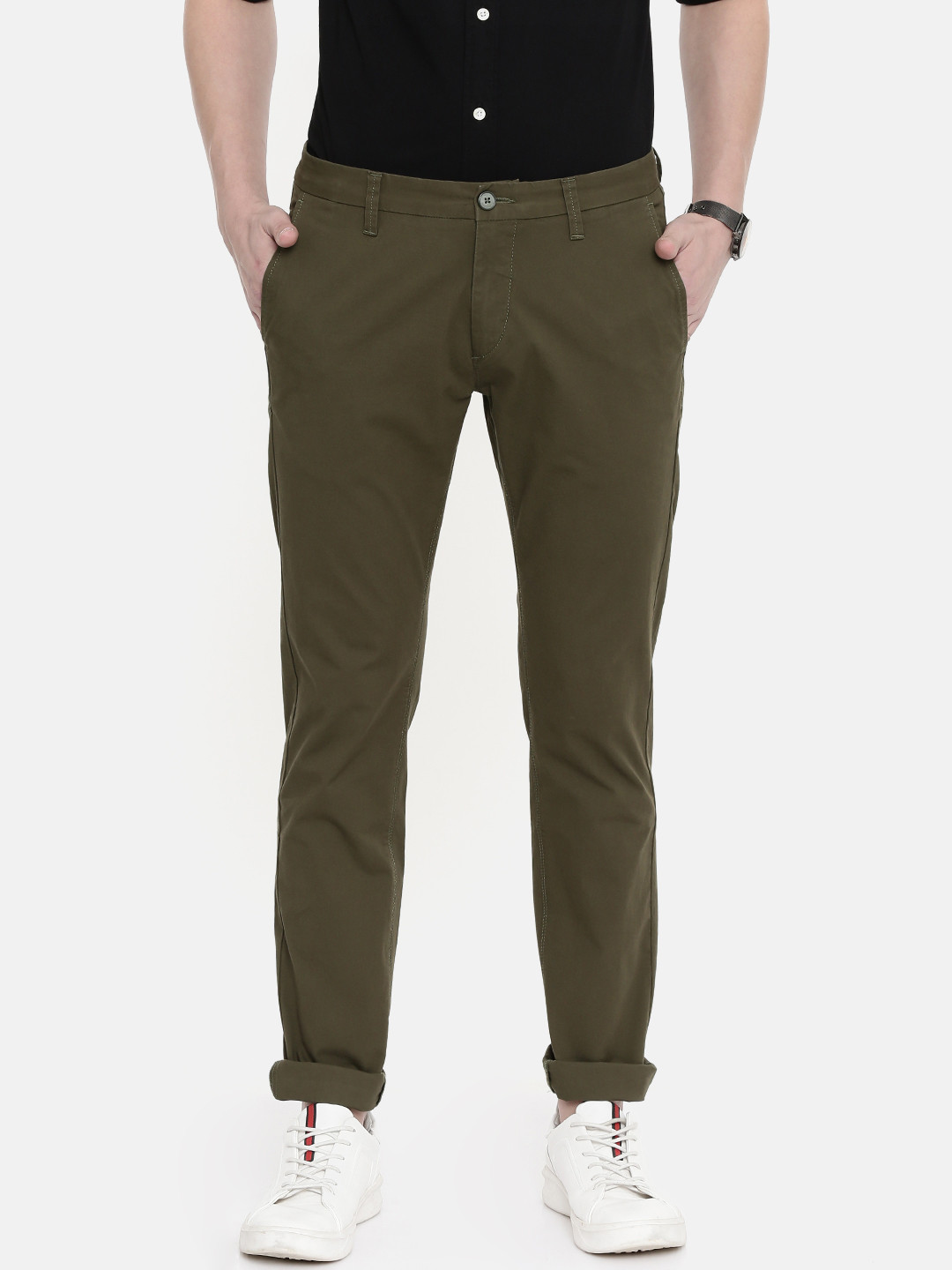 

U.S. Polo Assn. Men Olive Green Austin Trim Fit Solid Regular Trousers