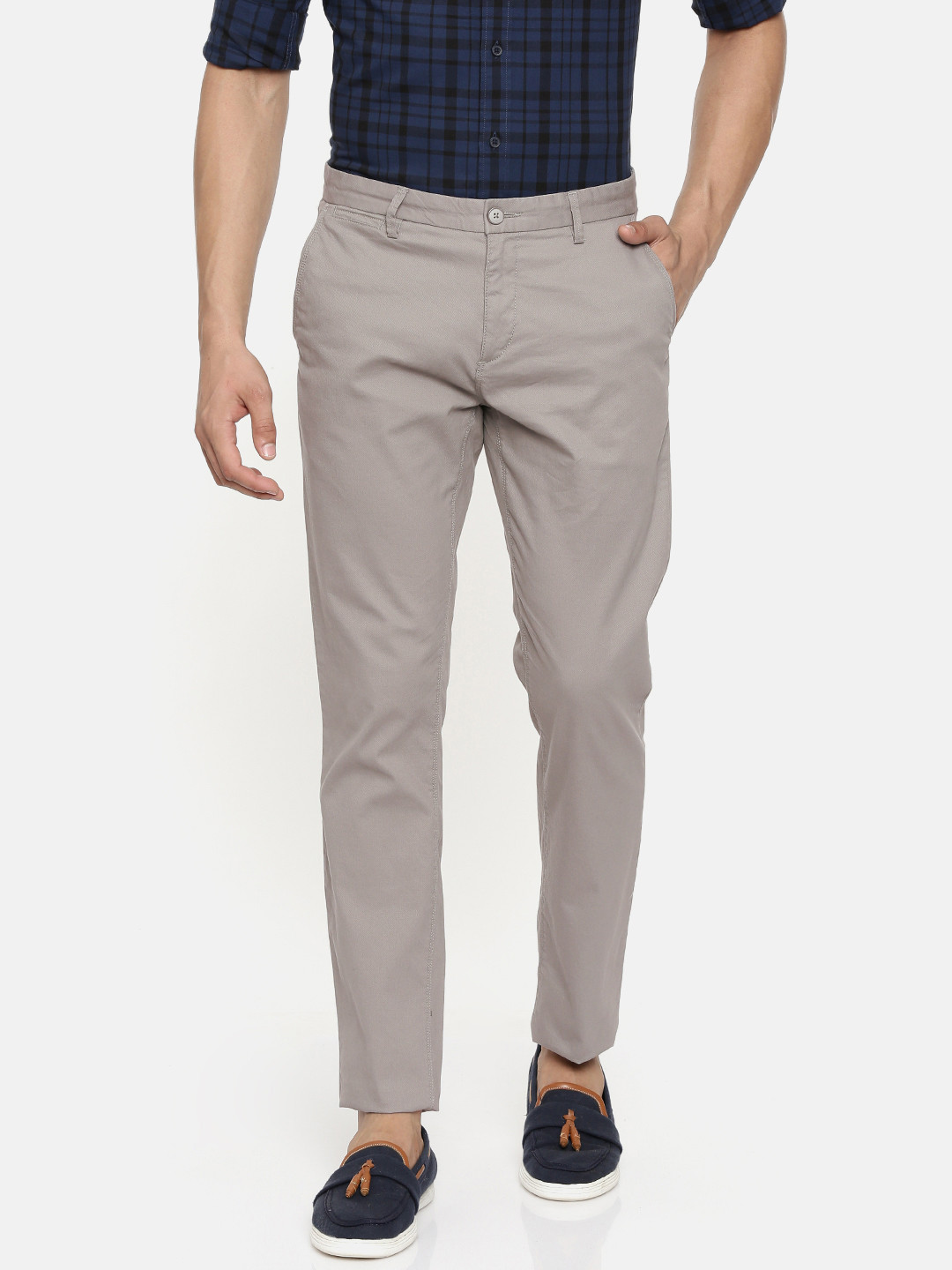 

U.S. Polo Assn. Men Grey DENVER Slim Fit Self Design Regular Trousers