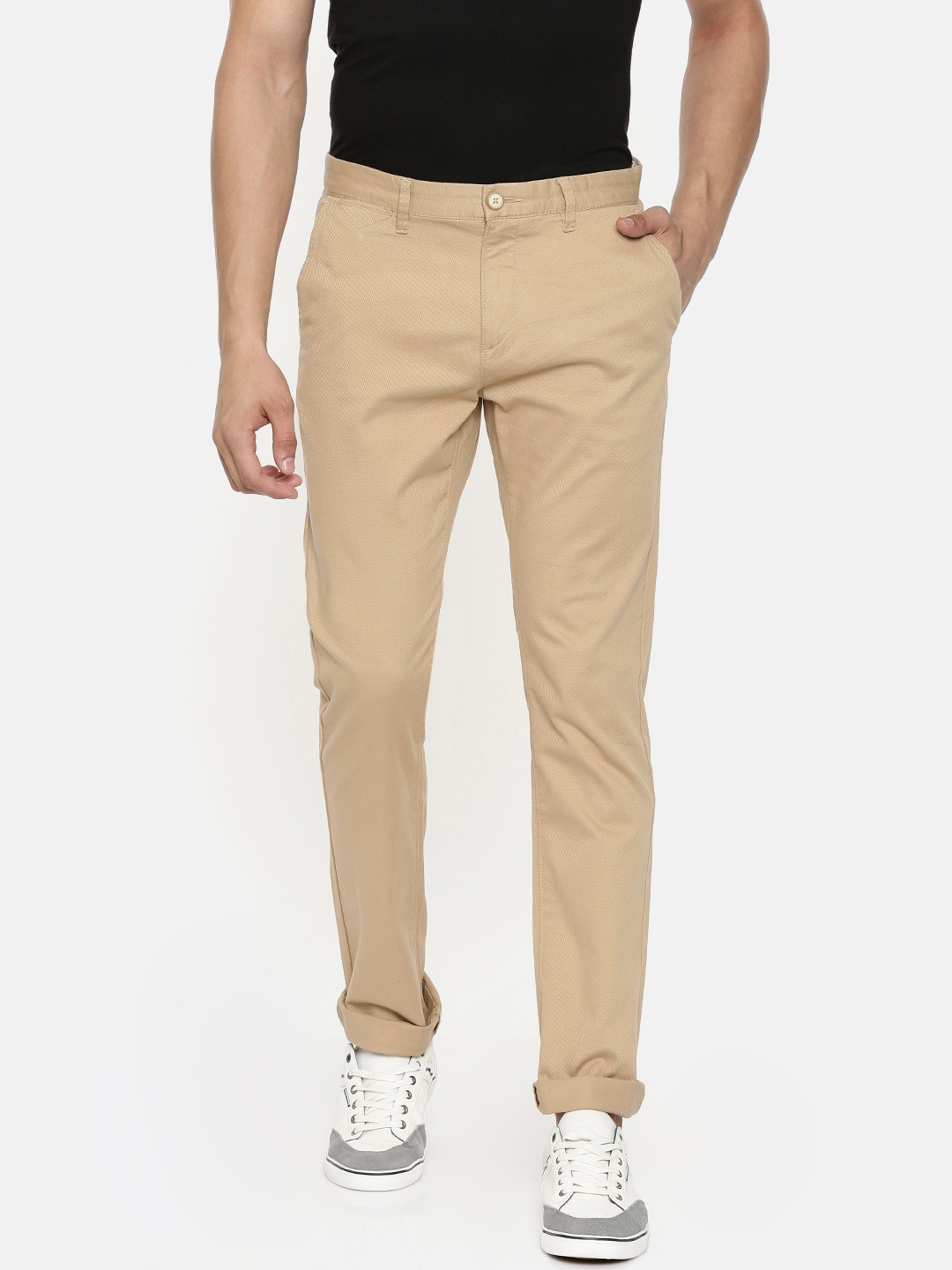 

U.S. Polo Assn. Men Beige Slim Fit Self Design Regular Trousers