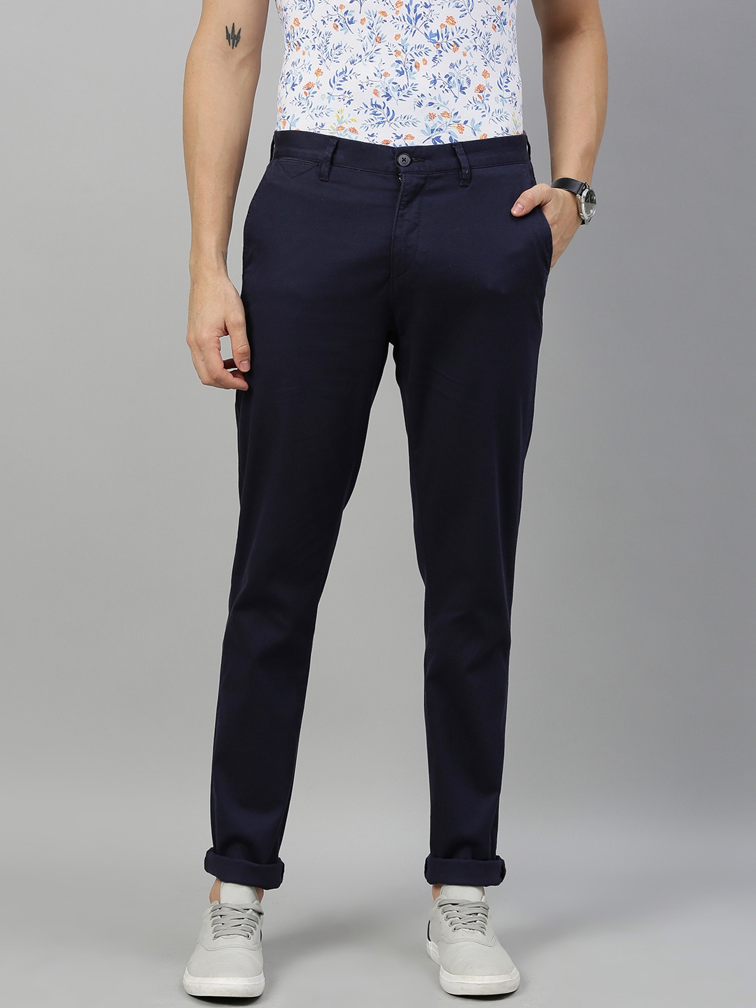 

U.S. Polo Assn. Men Navy Blue Denver Slim Fit Solid Regular Trousers