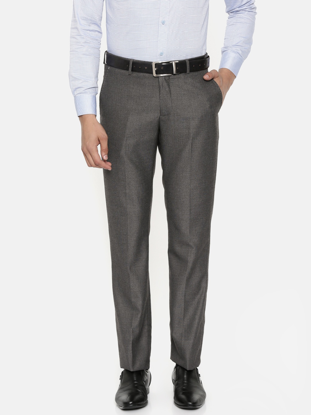 

U.S. Polo Assn. Men Charcoal Grey Tailored Fit Solid Formal Trousers