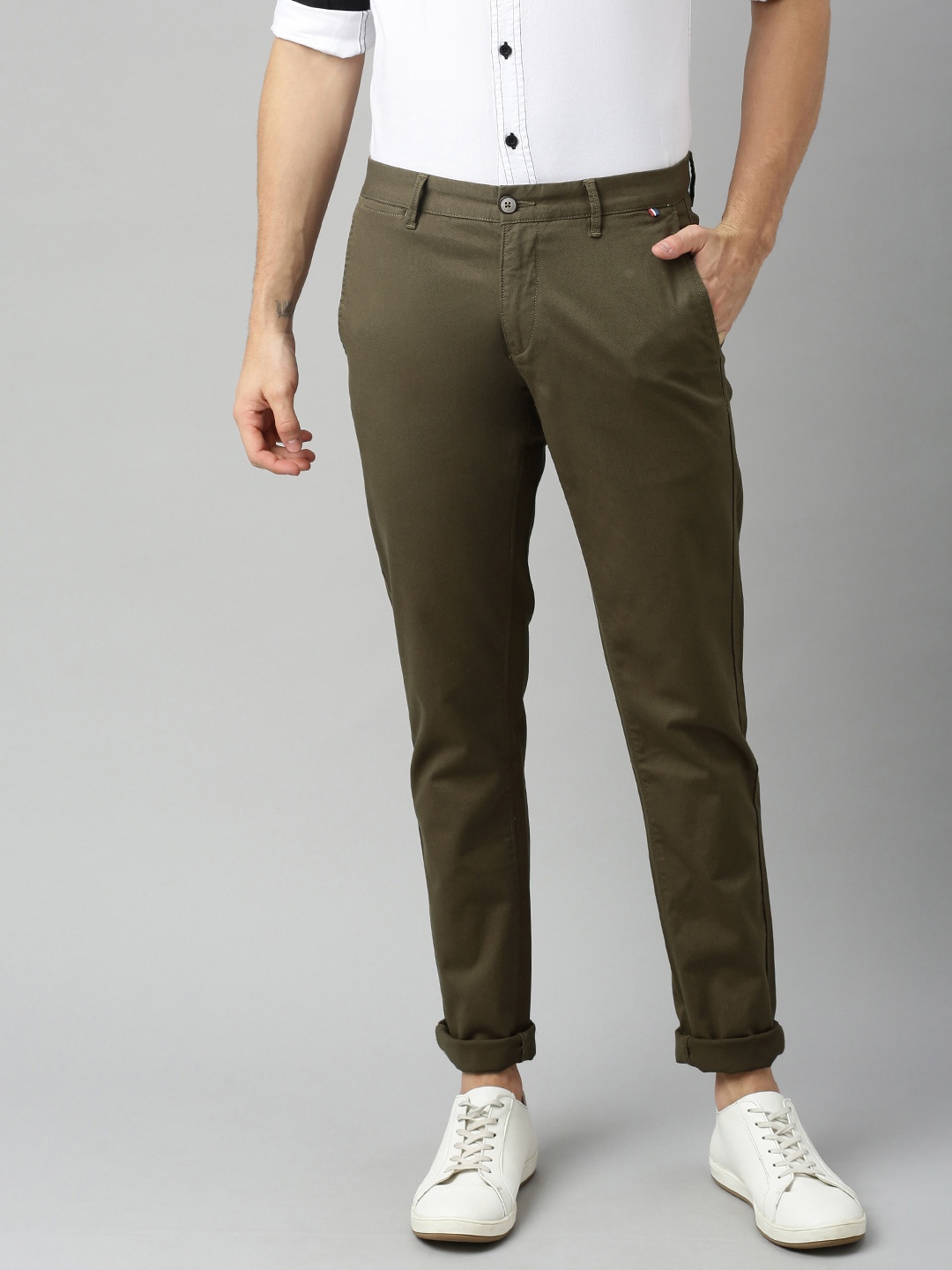 

U.S. Polo Assn. Men Olive Green Austin Trim Fit Solid Regular Trousers