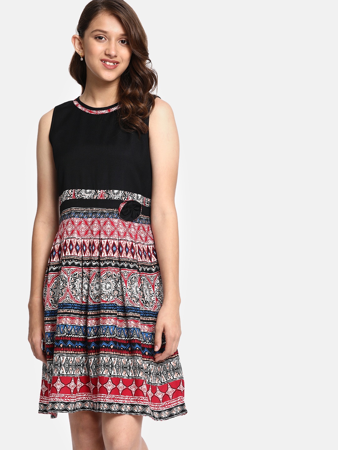 

YK Girls Black & Red Printed A-Line Dress