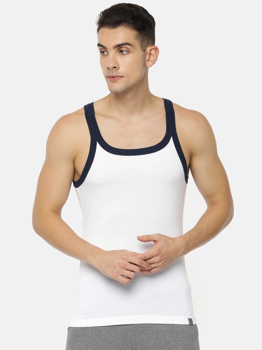 

Van Heusen Athleisure Men White and Navy Solid Moisture Wicking Ultra Soft Vest