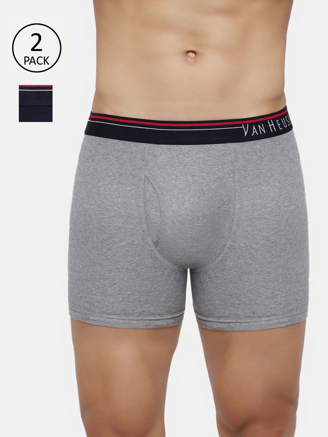 

Van Heusen Men Multicolour Pack of 2 Solid Antibacterial Colour Fresh Trunks, Grey