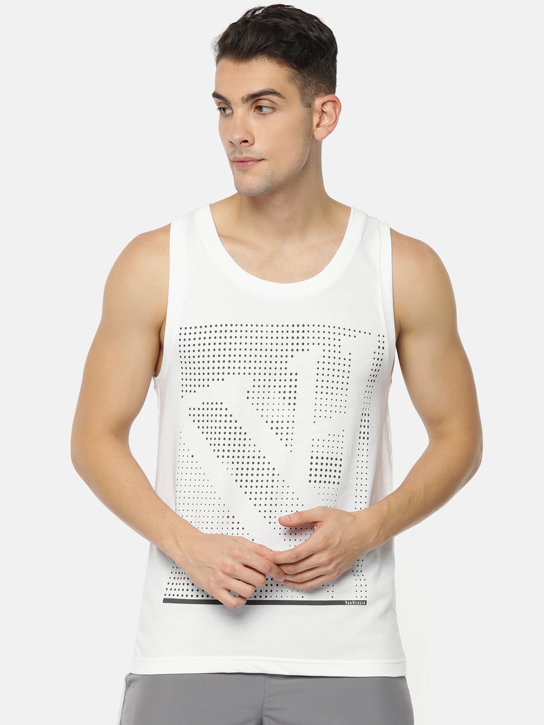 

Van Heusen Athleisure Men Printed Smart Tech Easy Stain Release Vest, White