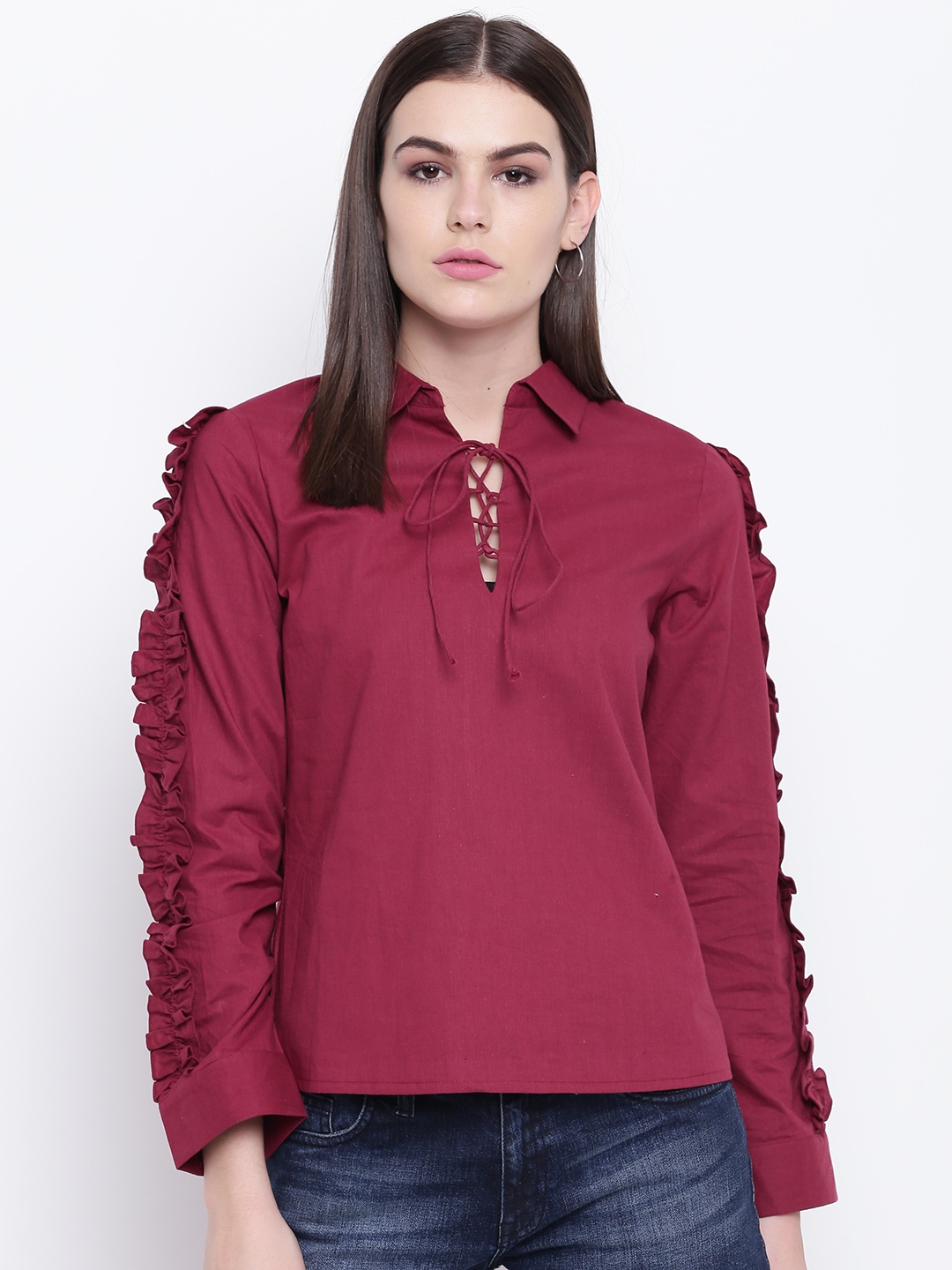 

DODO & MOA Women Maroon Solid Pure Cotton Top