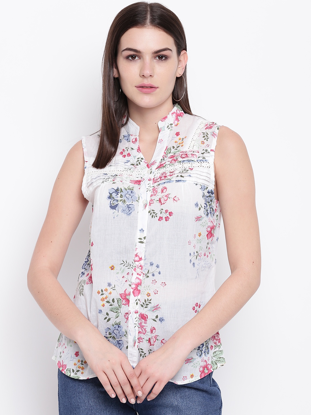 

DODO & MOA Women Off-White Floral Print Pure Cotton Top