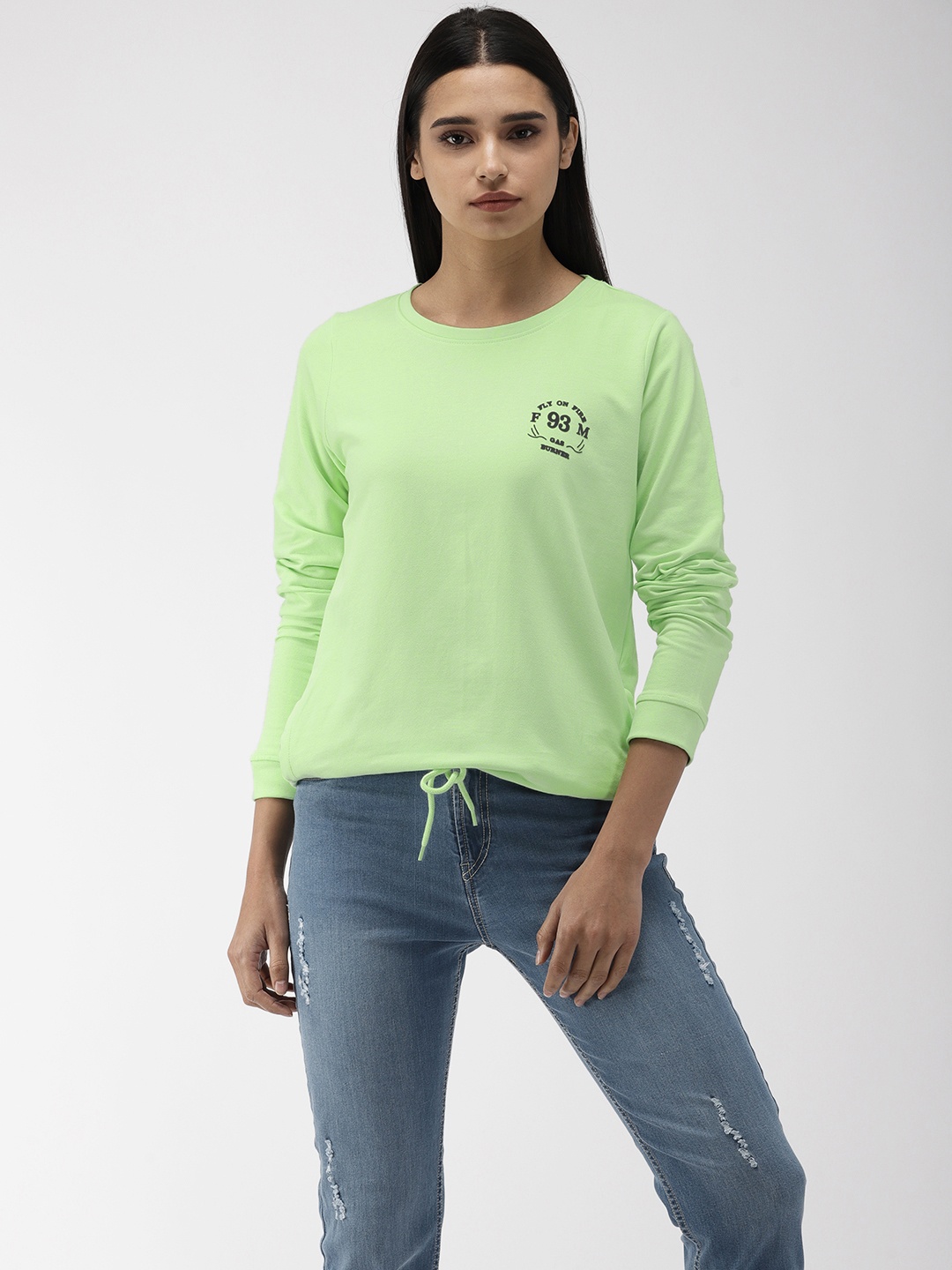 

Flying Machine Women Green Solid Sweatshirt