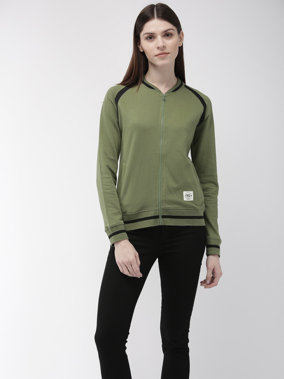 

Flying Machine Women Olive Green Solid Sweatshirt