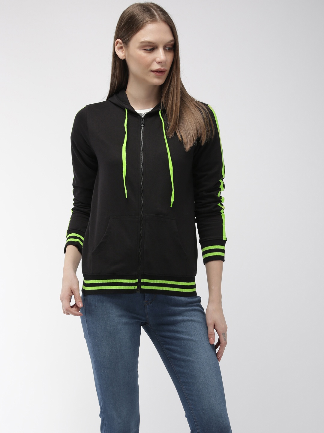

Flying Machine Women Black Solid Hooded Sweatshirt