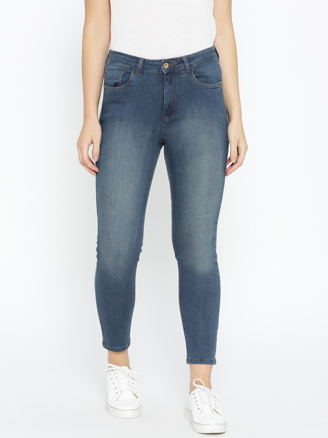 

Flying Machine Women Blue Skinny Fit High-Rise Clean Look Stretchable Cropped Jeans