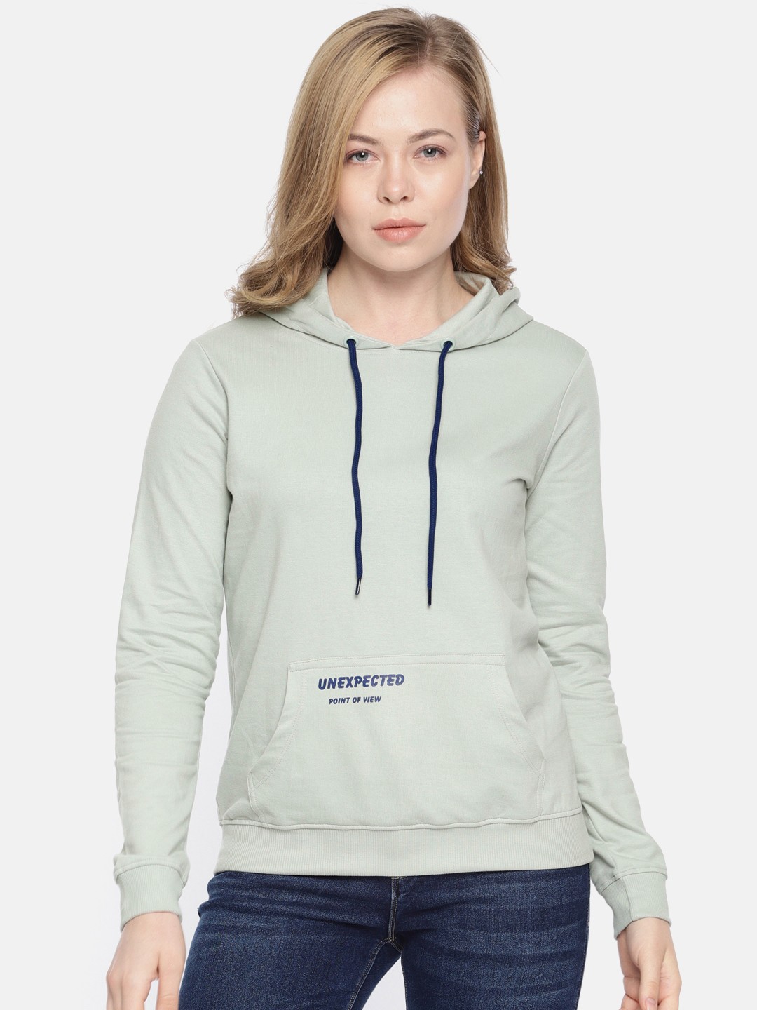 

Flying Machine Women Sea Green Solid Hooded Sweatshirt