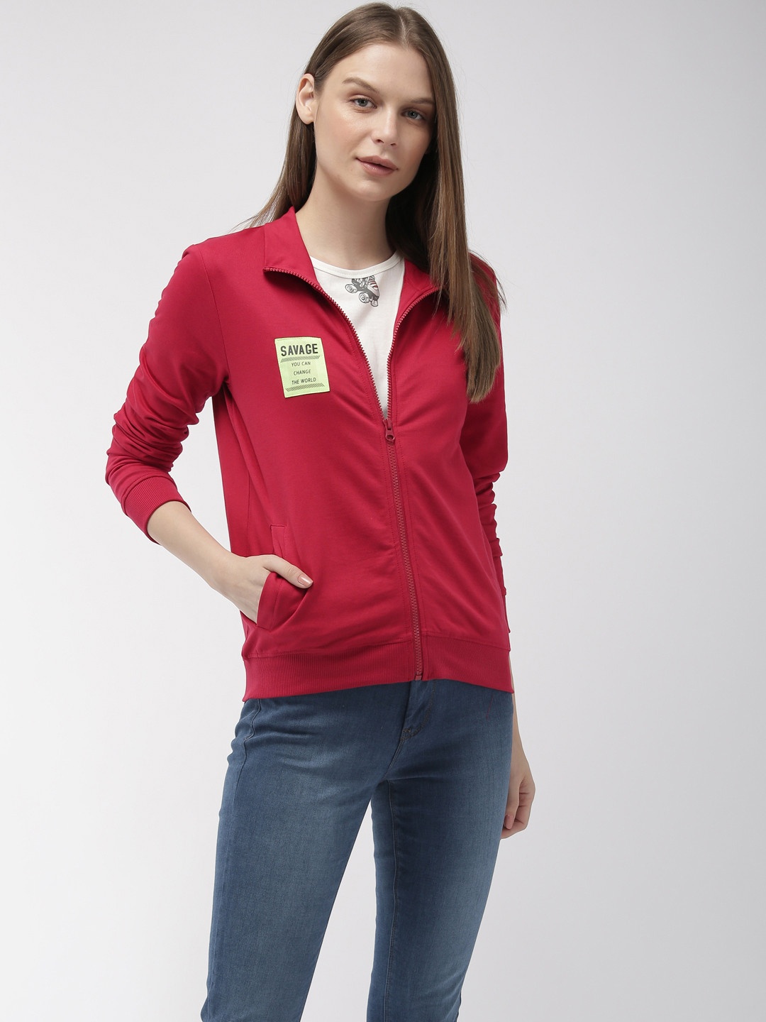 

Flying Machine Women Red Solid Sweatshirt