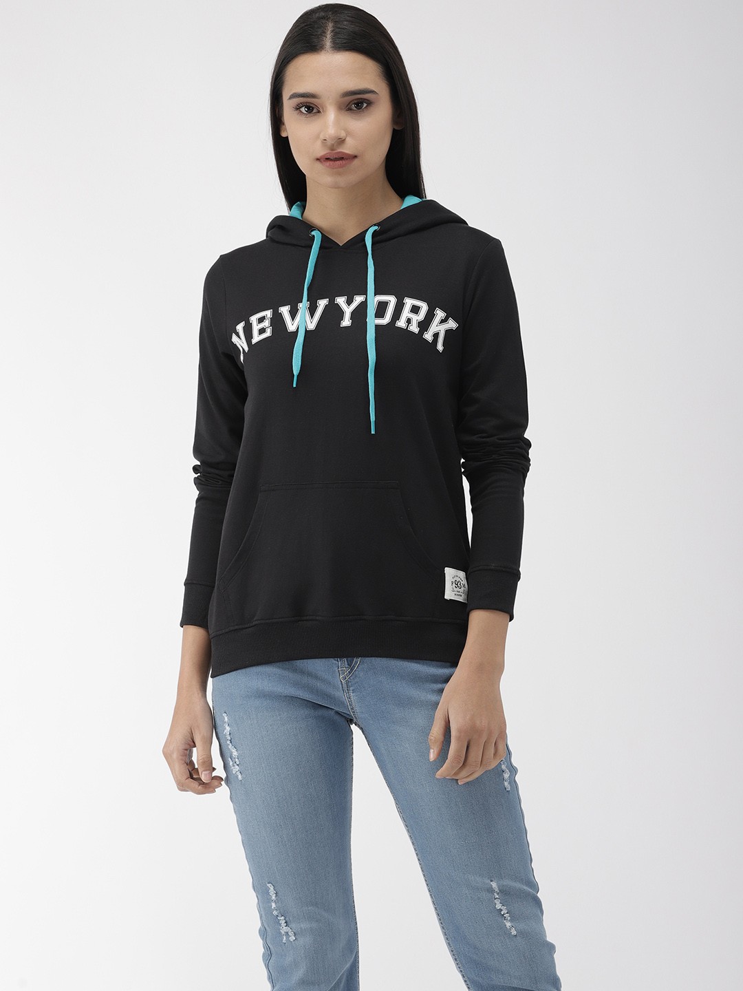 

Flying Machine Women Black Printed Hooded Sweatshirt