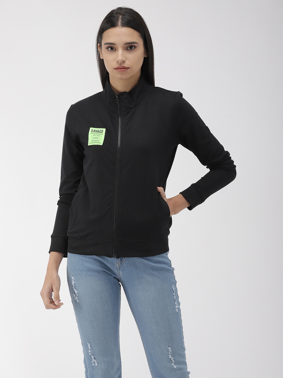 

Flying Machine Women Black Solid Front-Open Sweatshirt