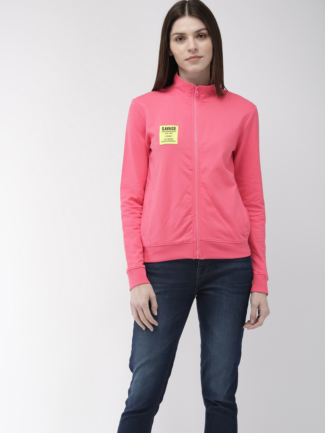 

Flying Machine Women Pink Solid Sweatshirt