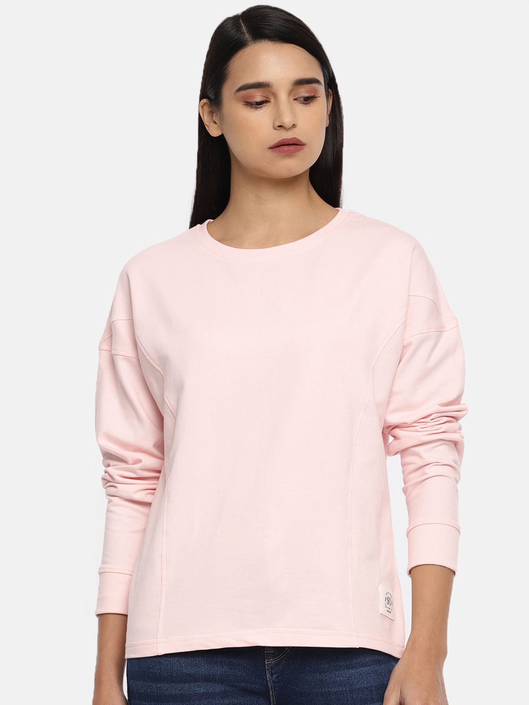 

Flying Machine Women Peach-Coloured Solid Sweatshirt