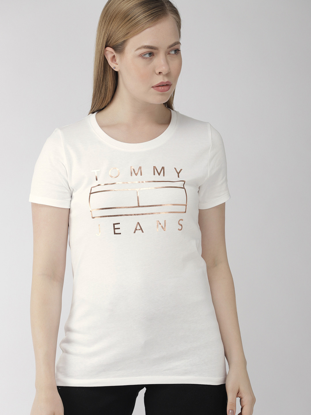 

Tommy Hilfiger Women White Printed Round Neck Pure Cotton T-shirt