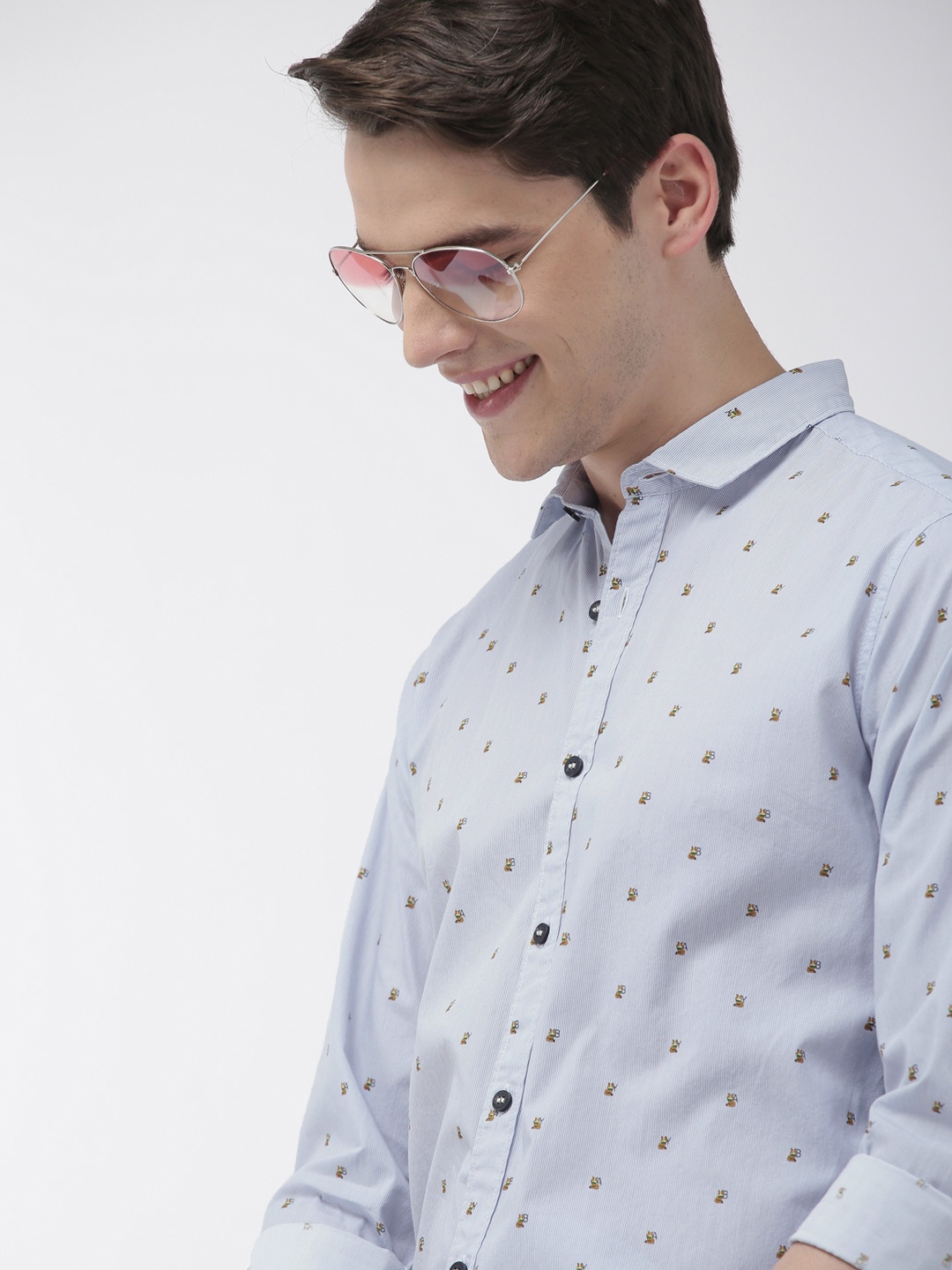 

Mast & Harbour Men Blue & Camel Brown Regular Fit Printed Casual Shirt