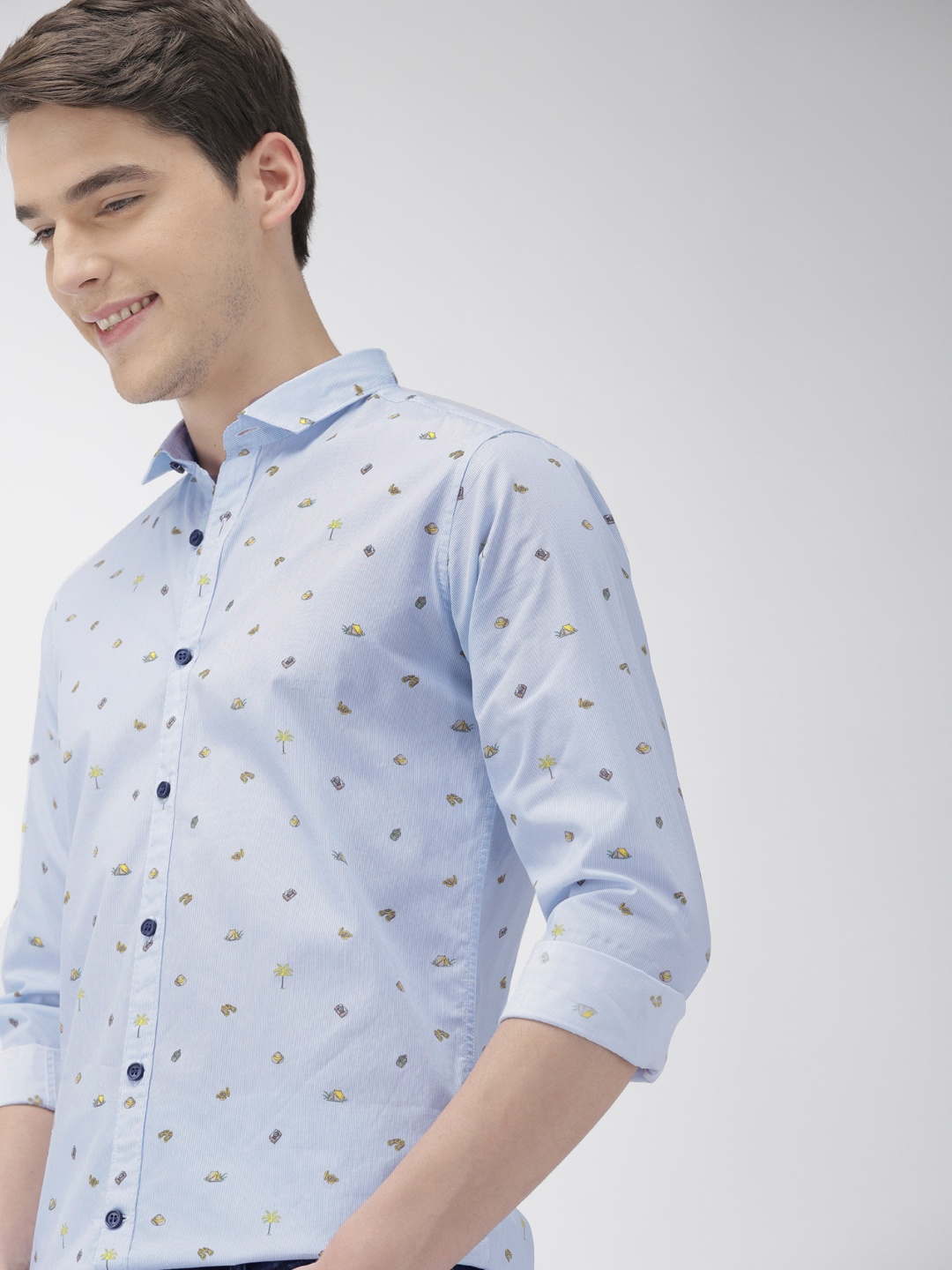 

Mast & Harbour Men Blue & Mustard Yellow Regular Fit Printed Casual Shirt