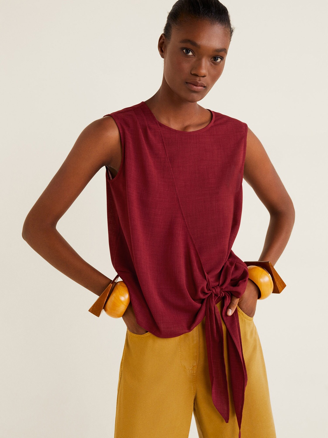 

MANGO Women Maroon Solid Wrap Top
