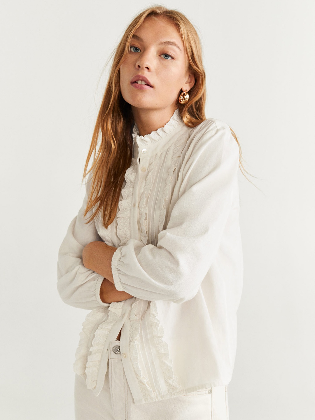 

MANGO Women White Regular Fit Solid Casual Shirt