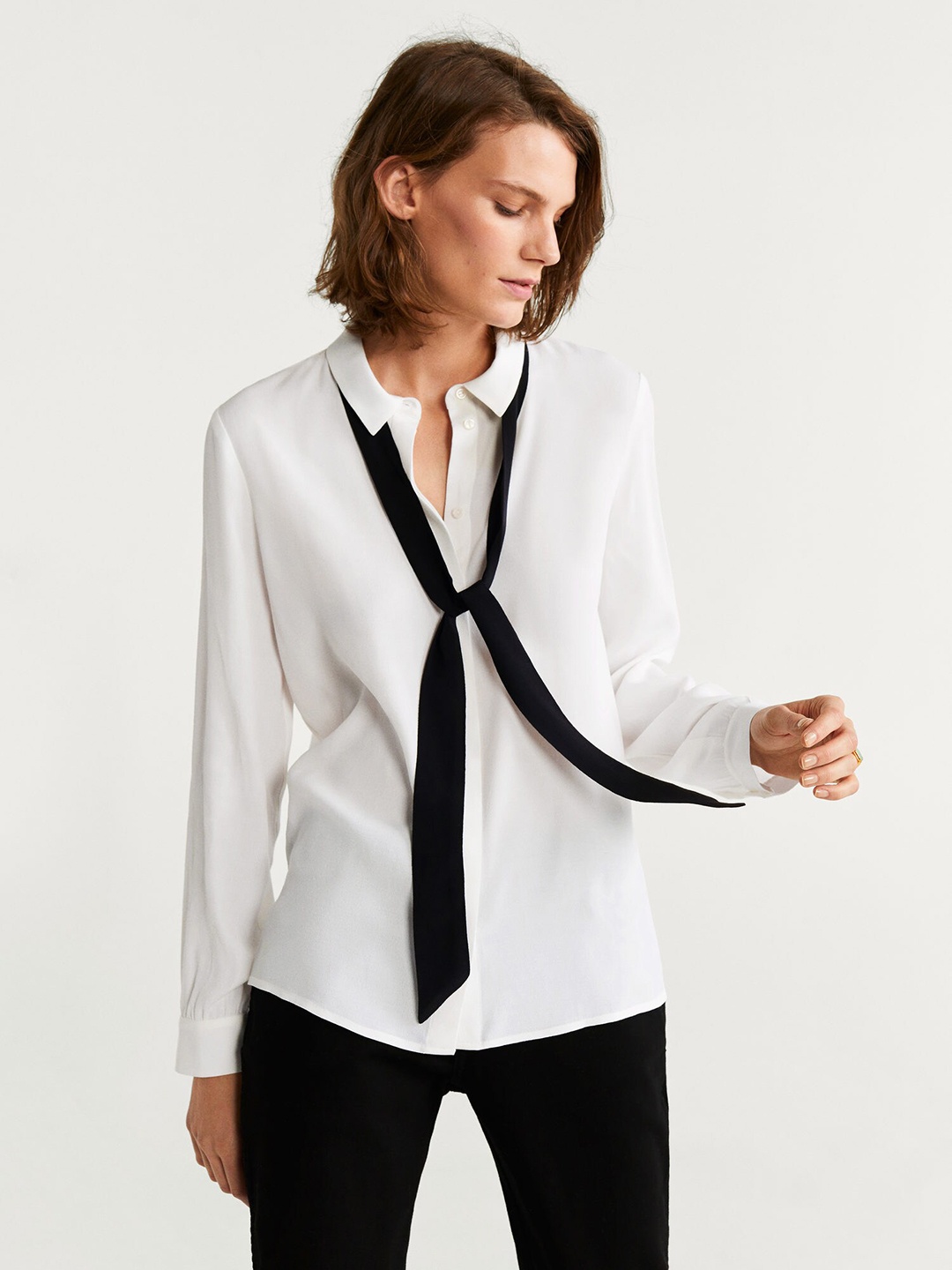 

MANGO Women White Regular Fit Solid Casual Shirt