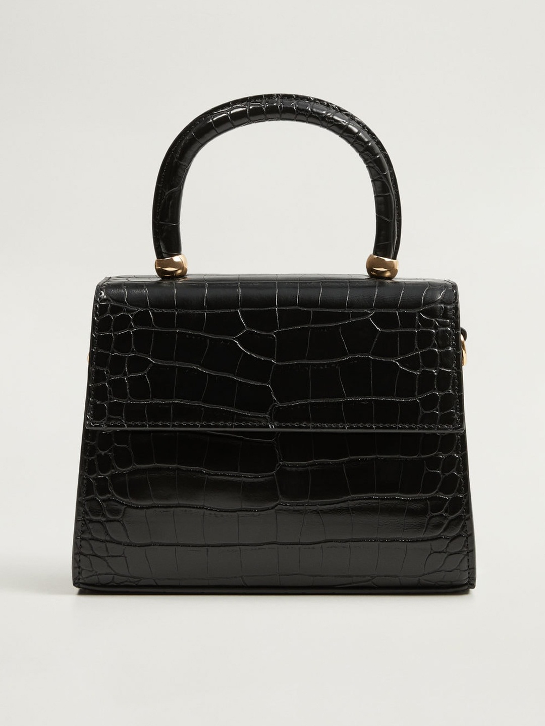 

MANGO Black Croc Pattern Satchel Bag