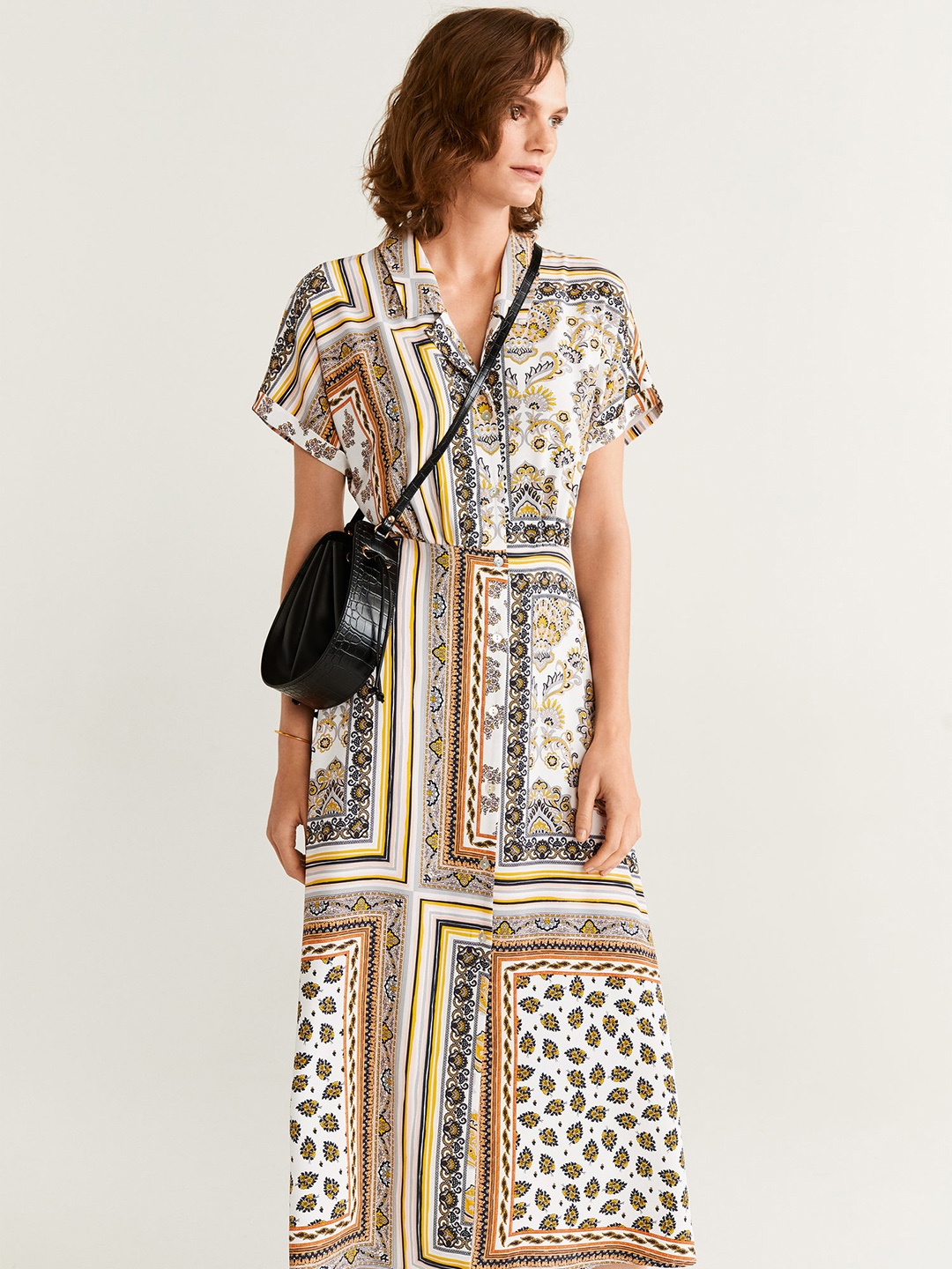 

MANGO Women White & Black Printed Shirt Dress