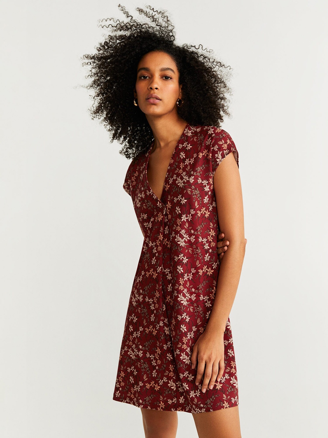 

MANGO Women Maroon Printed Shift Dress