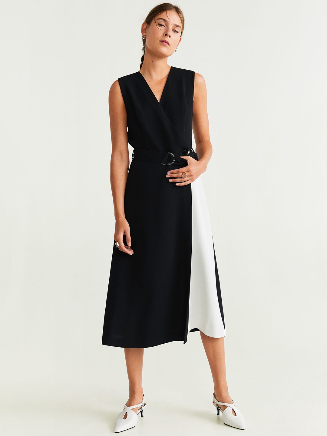 

MANGO Women Colourblocked Black Wrap Dress