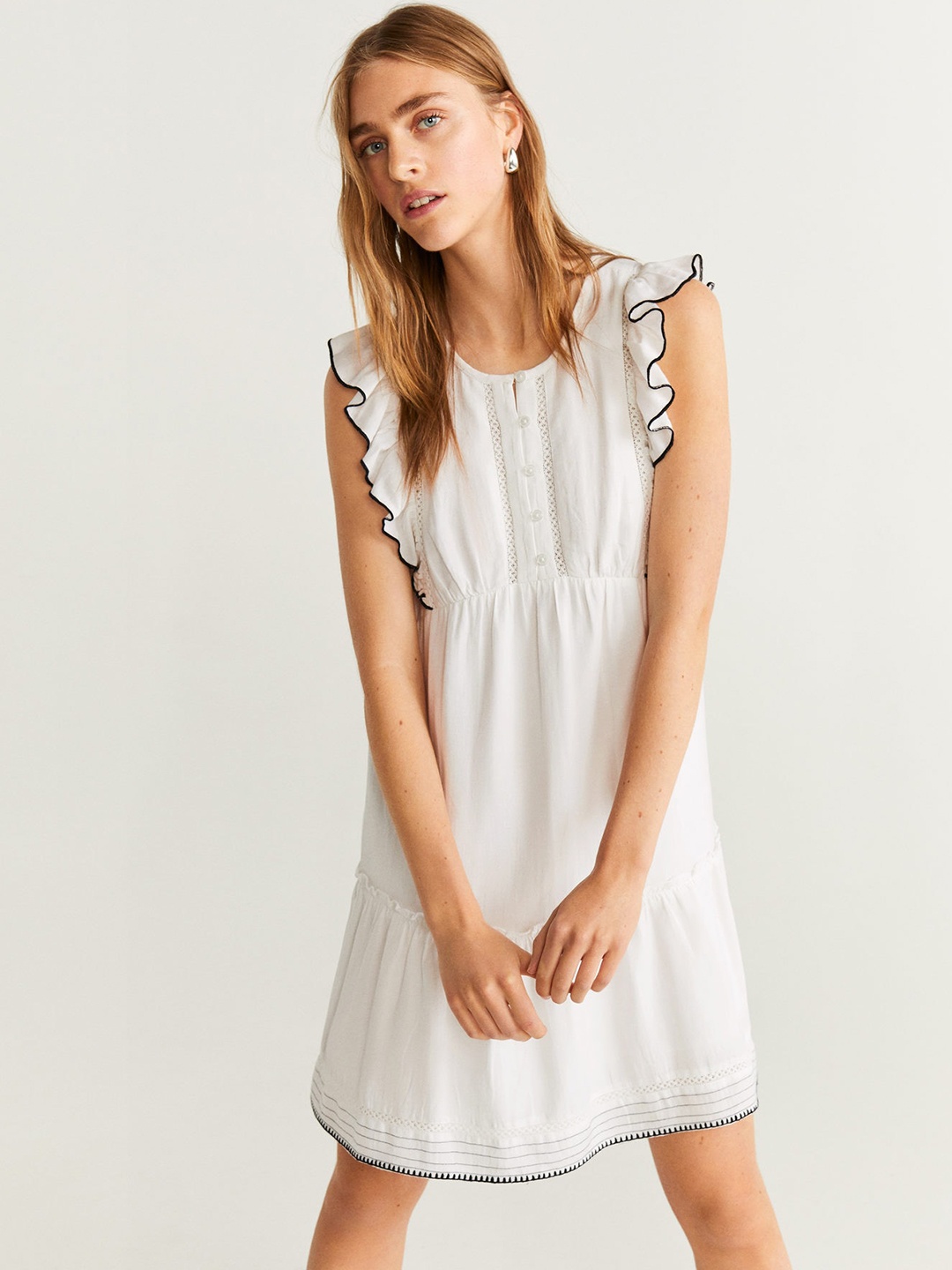 

MANGO Women White Solid A-Line Dress