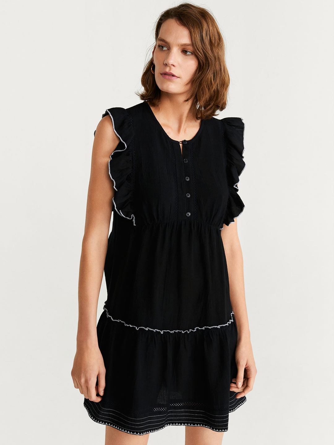 

MANGO Women Black Solid Tiered A-Line Dress