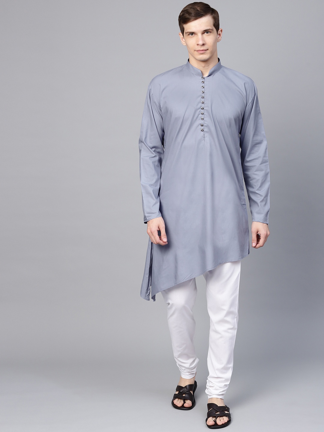 

SOJANYA Men Grey & White Solid Kurta with Churidar