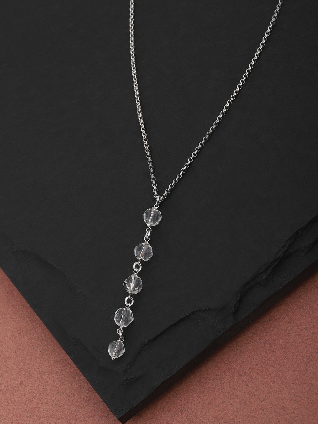 

Carlton London Silver-Toned Rhodium-Plated Beaded Lariat Necklace