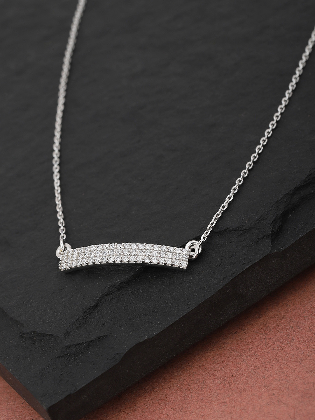

Carlton London Silver-Toned Rhodium-Plated CZ Studded Necklace
