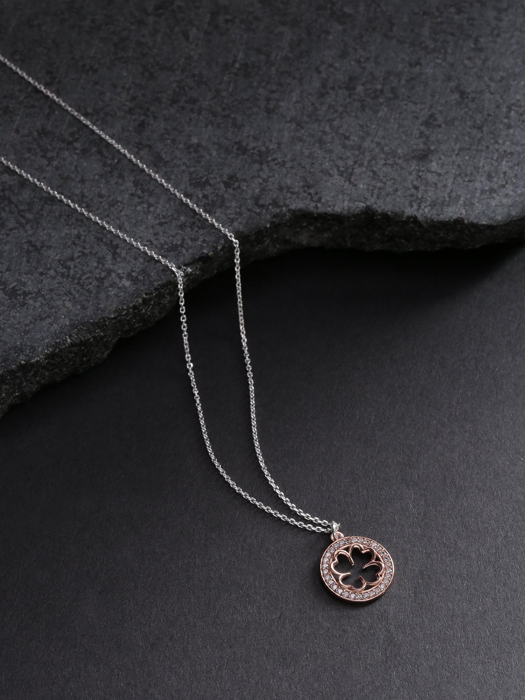 

Carlton London Silver-Toned & Rose Gold-Toned Rhodium-Plated CZ Stones Necklace