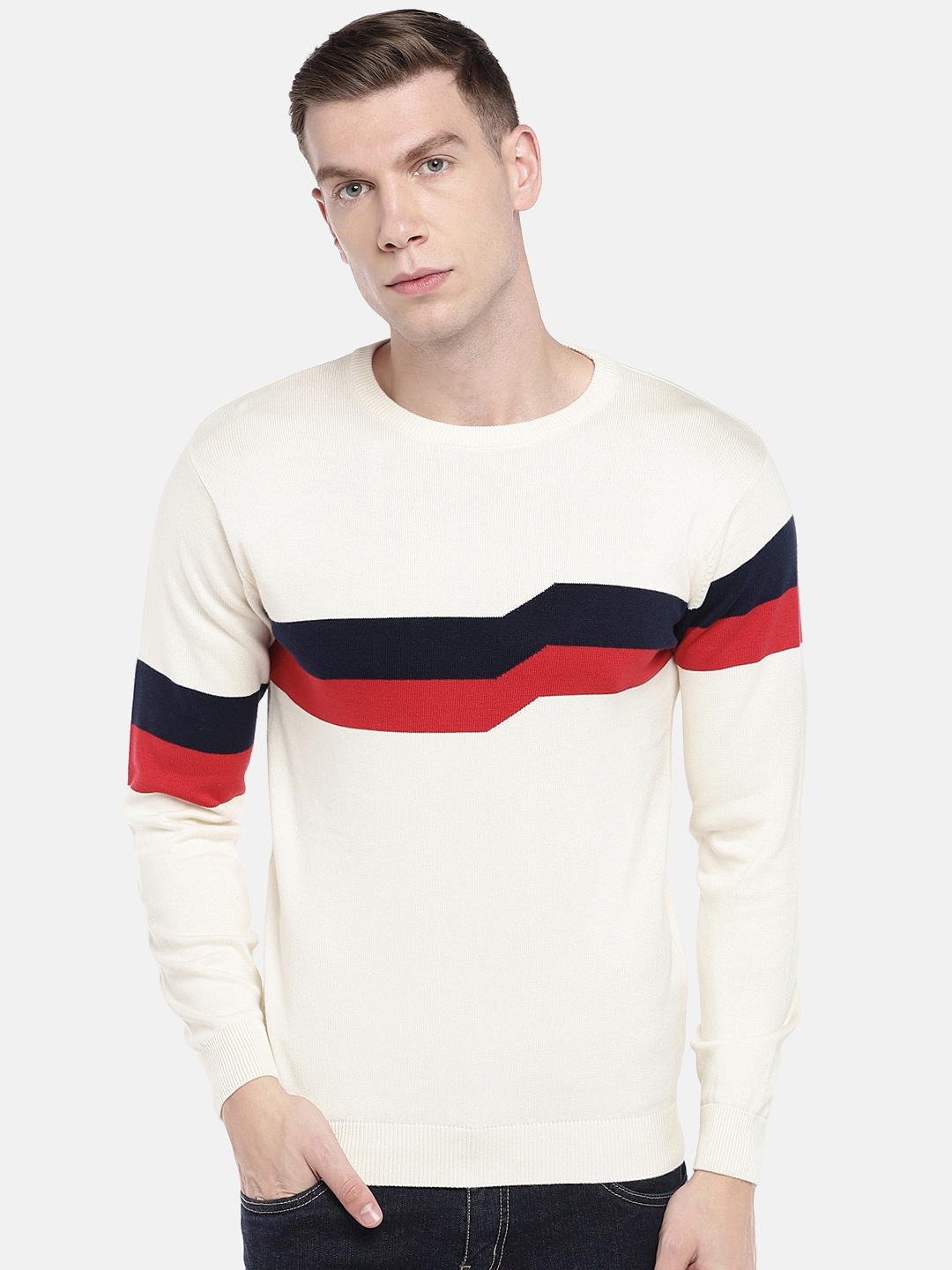 

Globus Men White Colourblocked Sweater