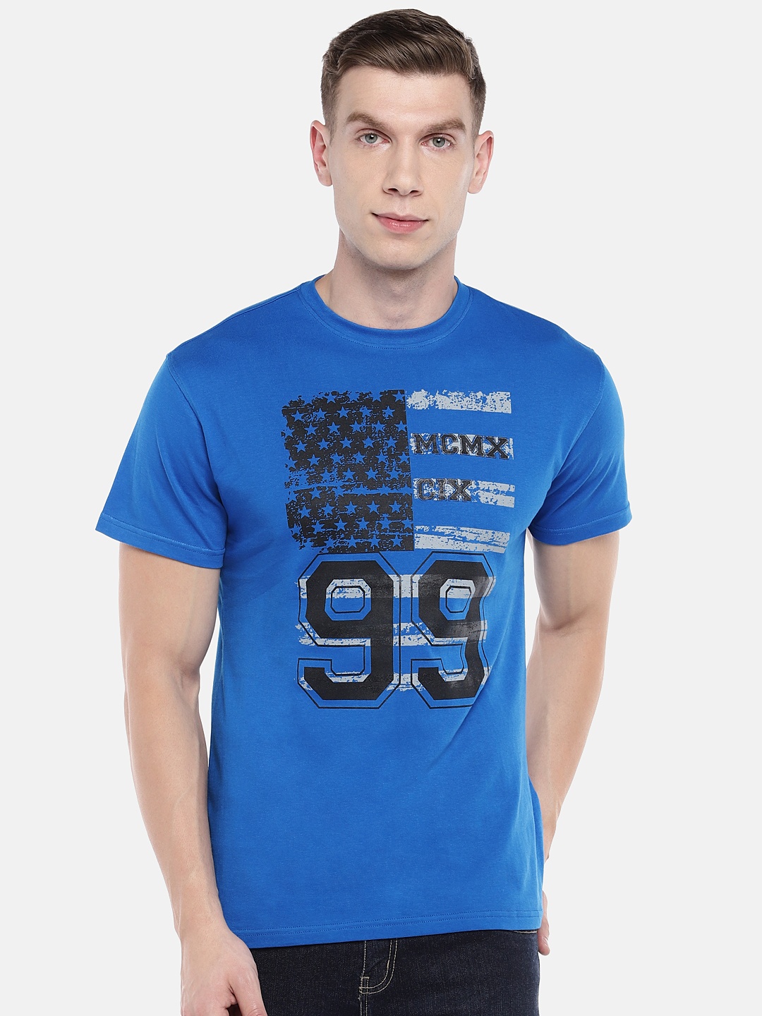 

Globus Men Blue Printed Round Neck T-shirt