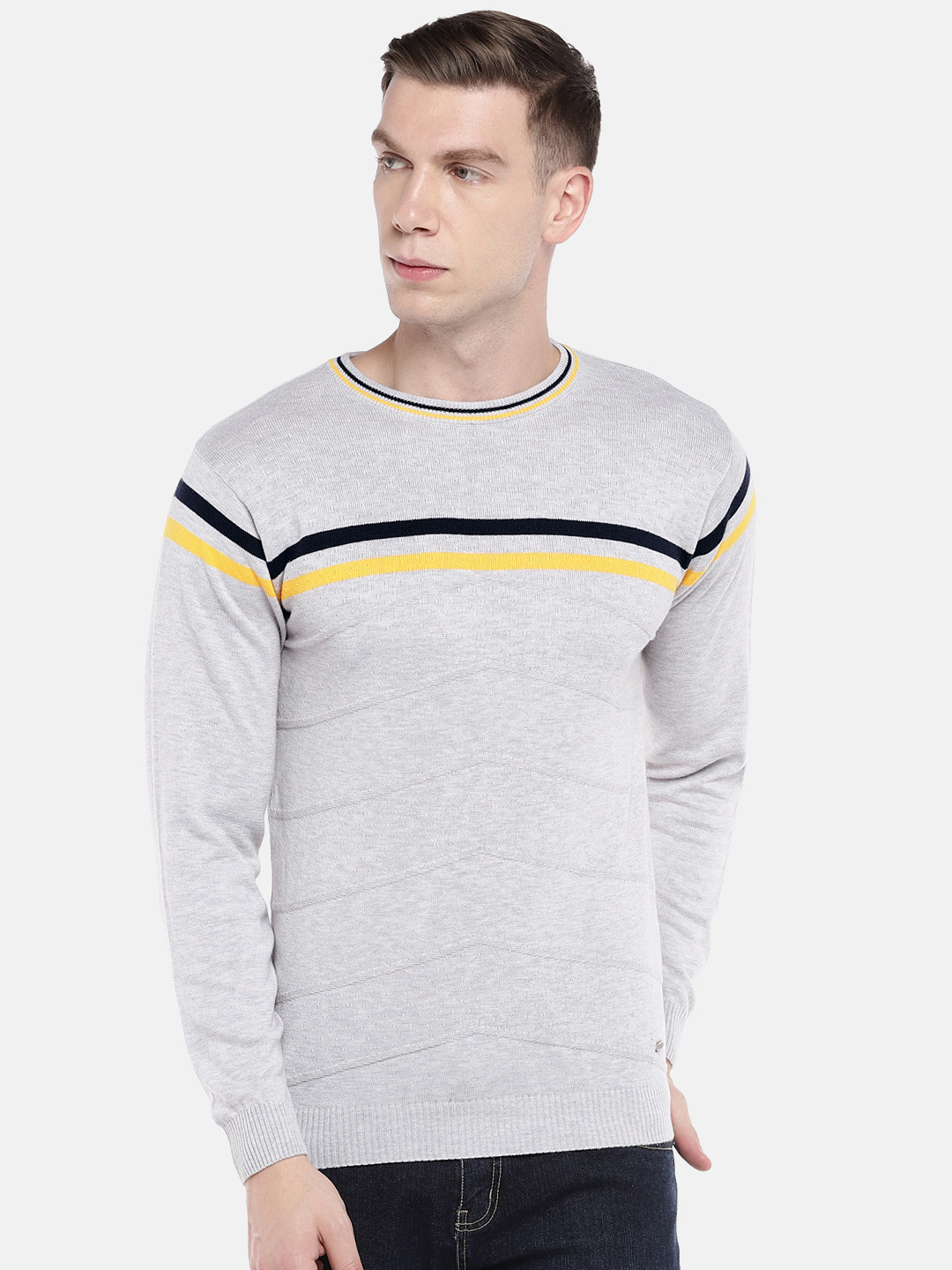 

Globus Men Grey Striped Sweater